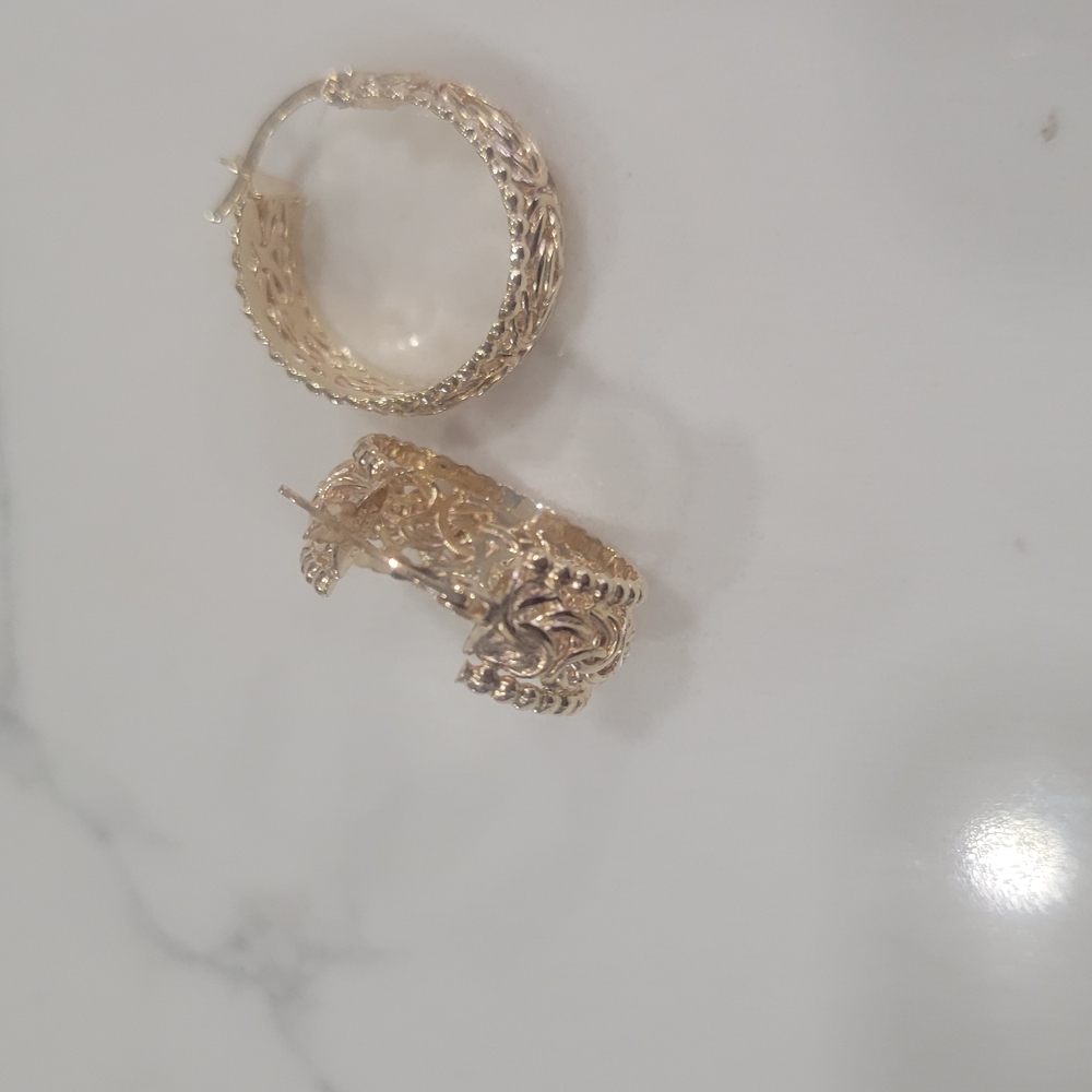 Ross Simon Sterling Silver Gold Plated Textured Statement Earrings - Picture 3 of 6